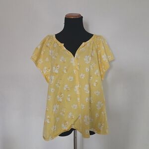 Banana Republic Yellow Floral Short Sleeve Women's Top Size Petite L